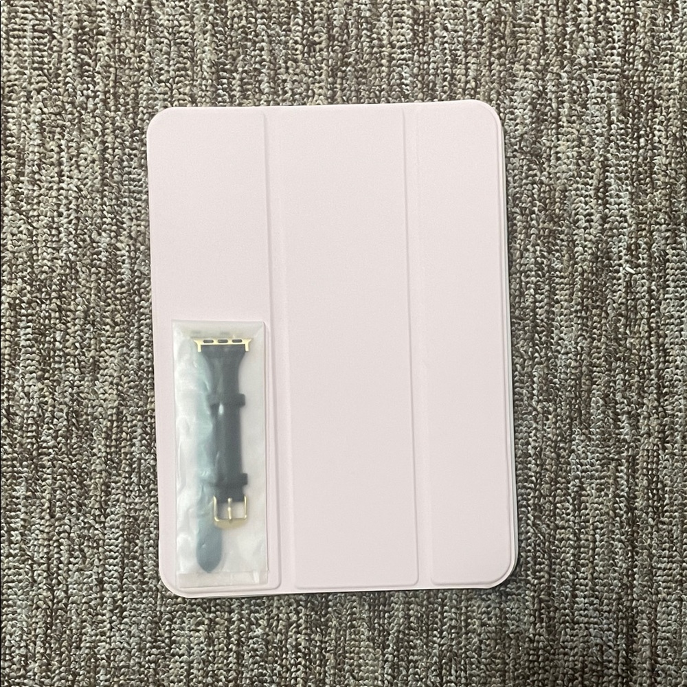 iPad 10th gen Baby Pink case w/ 40mm Gold Hardware Leather Apple Watch Strap